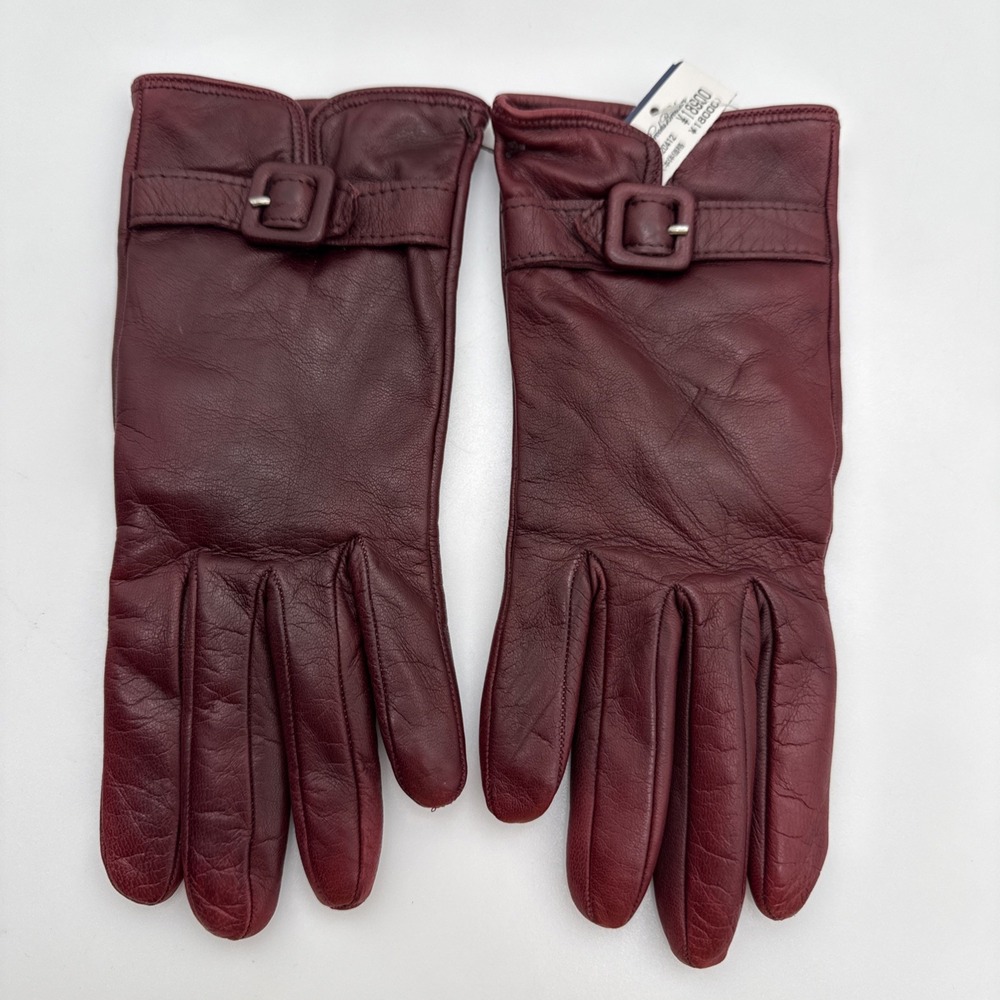 NWT Brooks Brothers Women Leather Gloves 100% Cashmere Italy Burgundy Wine 7.5